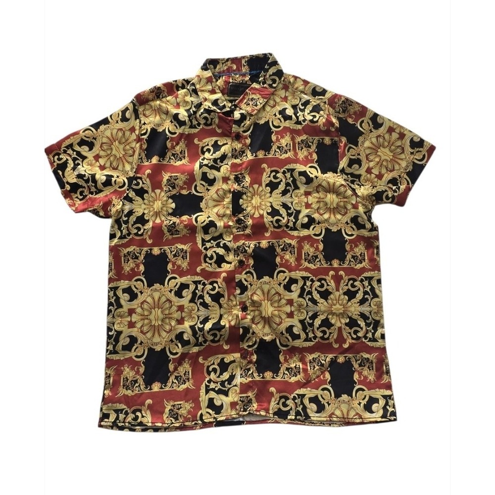 Baroque Gold by‎ Drill Clothing Co. Men's Shirt Size Large Red Black Gold Print